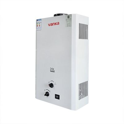 Termostatyczny przepływowy podgrzewacz wody 20L Szary – Konstrukcja z podwójnym kominem